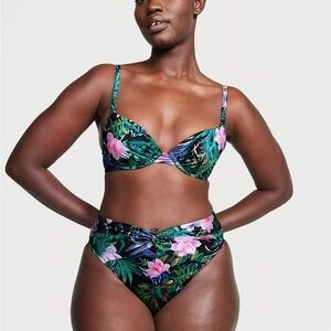 Black Tropical Mix & Match High-Waist Twist Cheeky Bikini Bottom small & top 32B